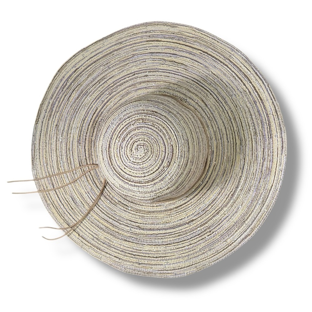 Indigo Soul Tan Metallic Silver Sequin Wide Brim Floppy Straw Sun Summer Hat - Picture 5 of 8